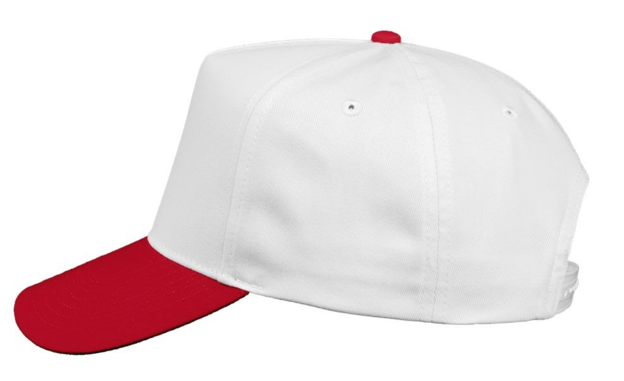 White/ Red 5 Panel Twill Hat