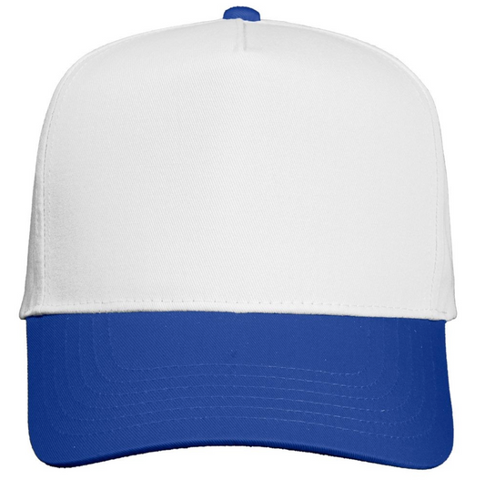White/ Royal Blue 5 Panel Twill Hat