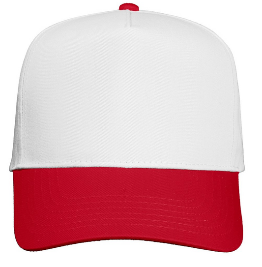 White/ Red 5 Panel Twill Hat